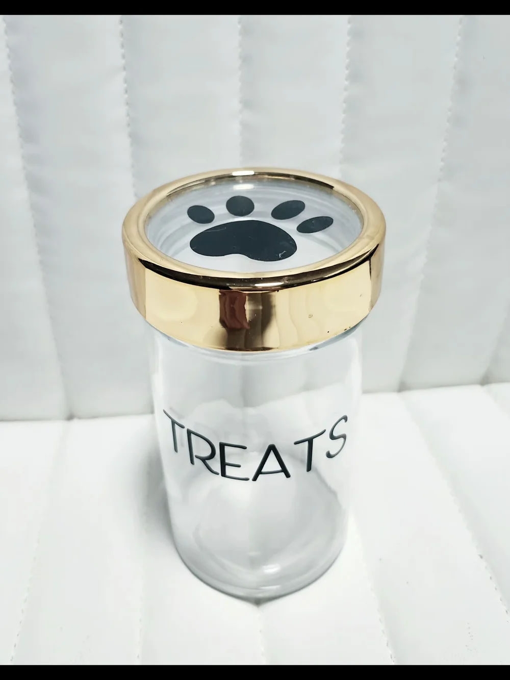 Clear Dog Treat Jar with Gold Lid - TREATS